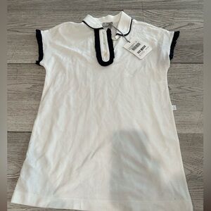 Il Gufo White Polo Dress with Black Trim and Ruffle Sleeves